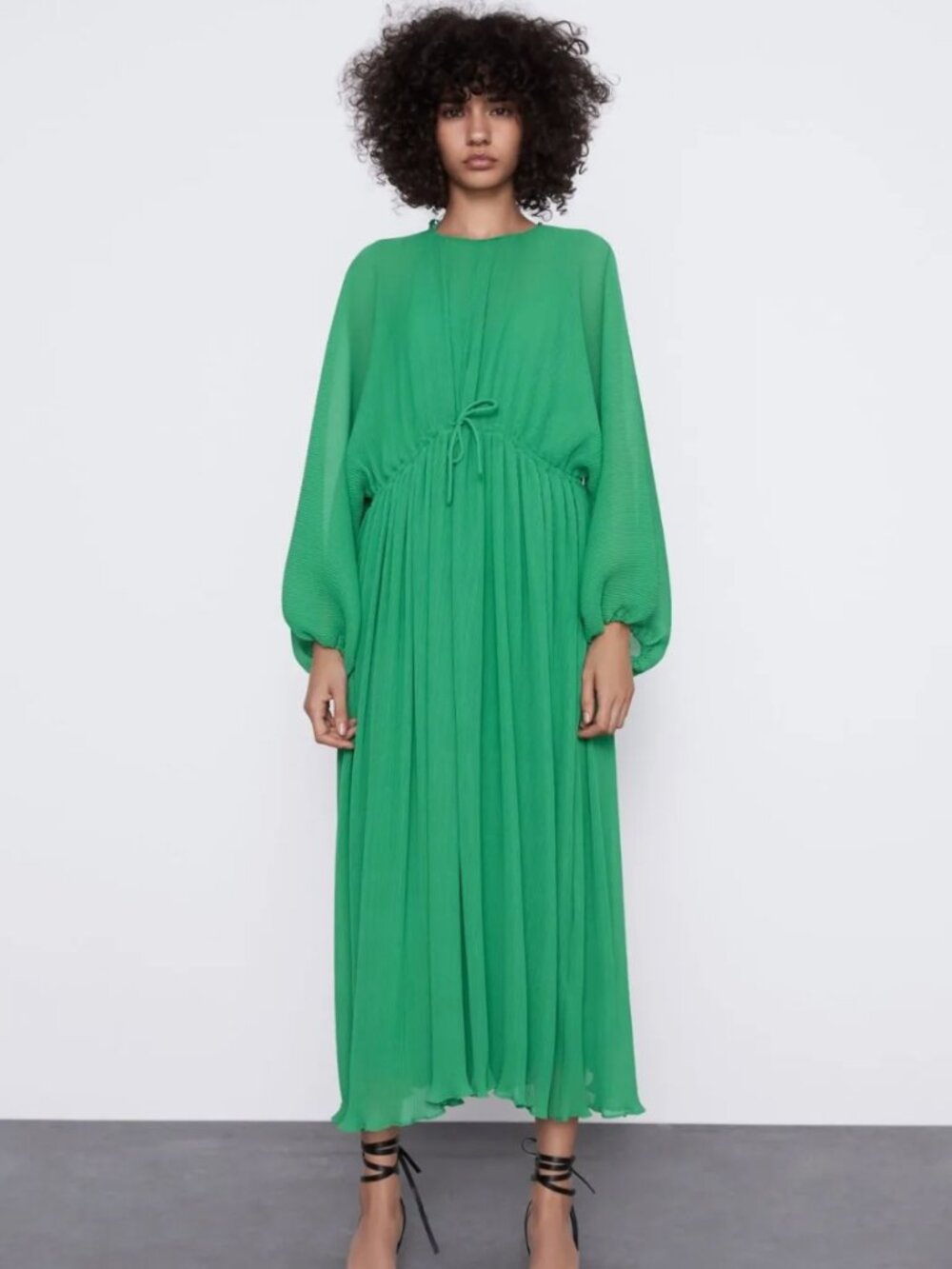 Zara green plisse maxi dress